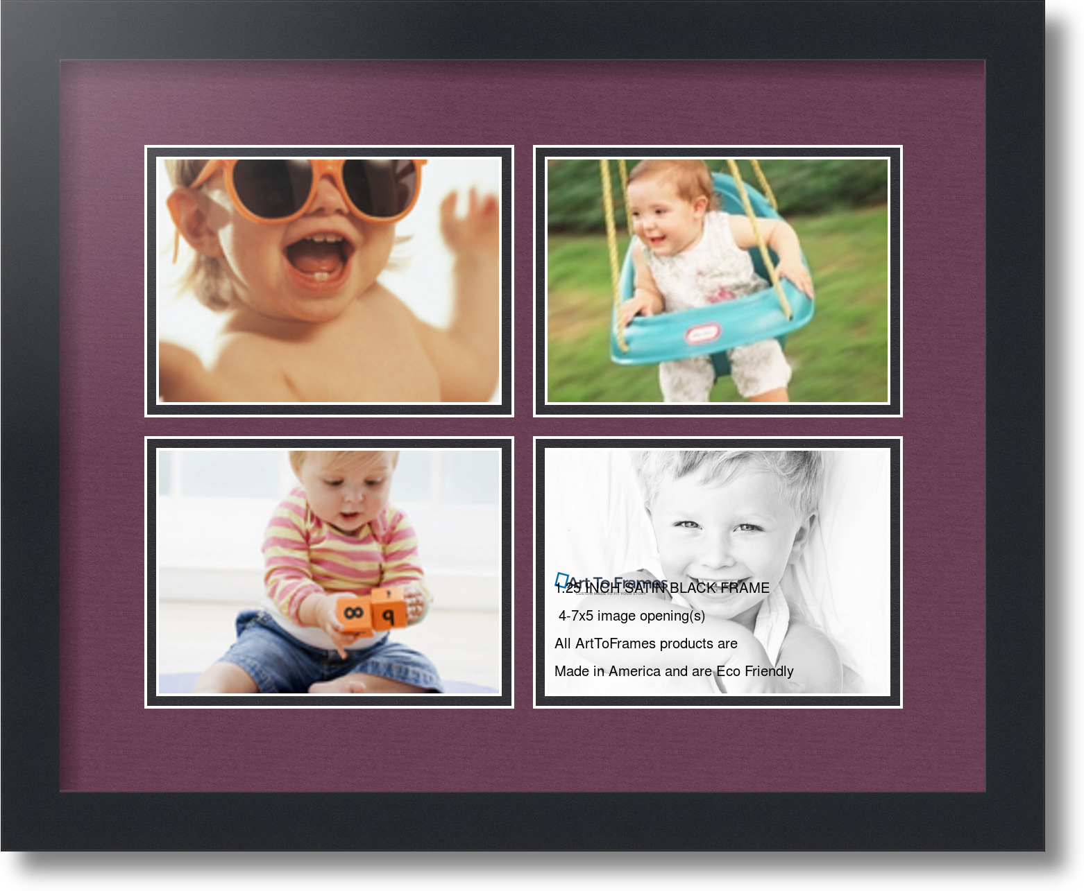 ArtToFrames Collage Mat Picture Photo Frame 4 5x7" Openings in Satin