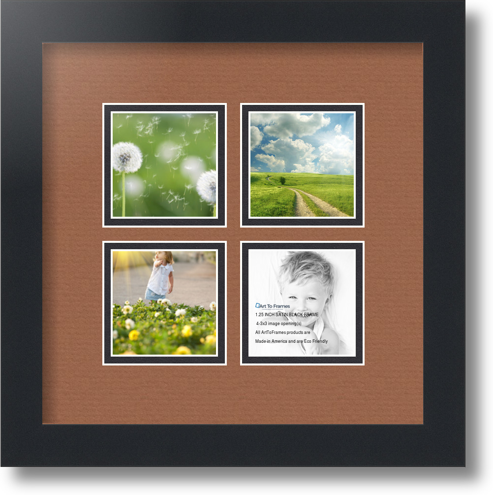 ArtToFrames Collage Mat Picture Photo Frame 4 3x3" Openings in Satin Black 7 eBay