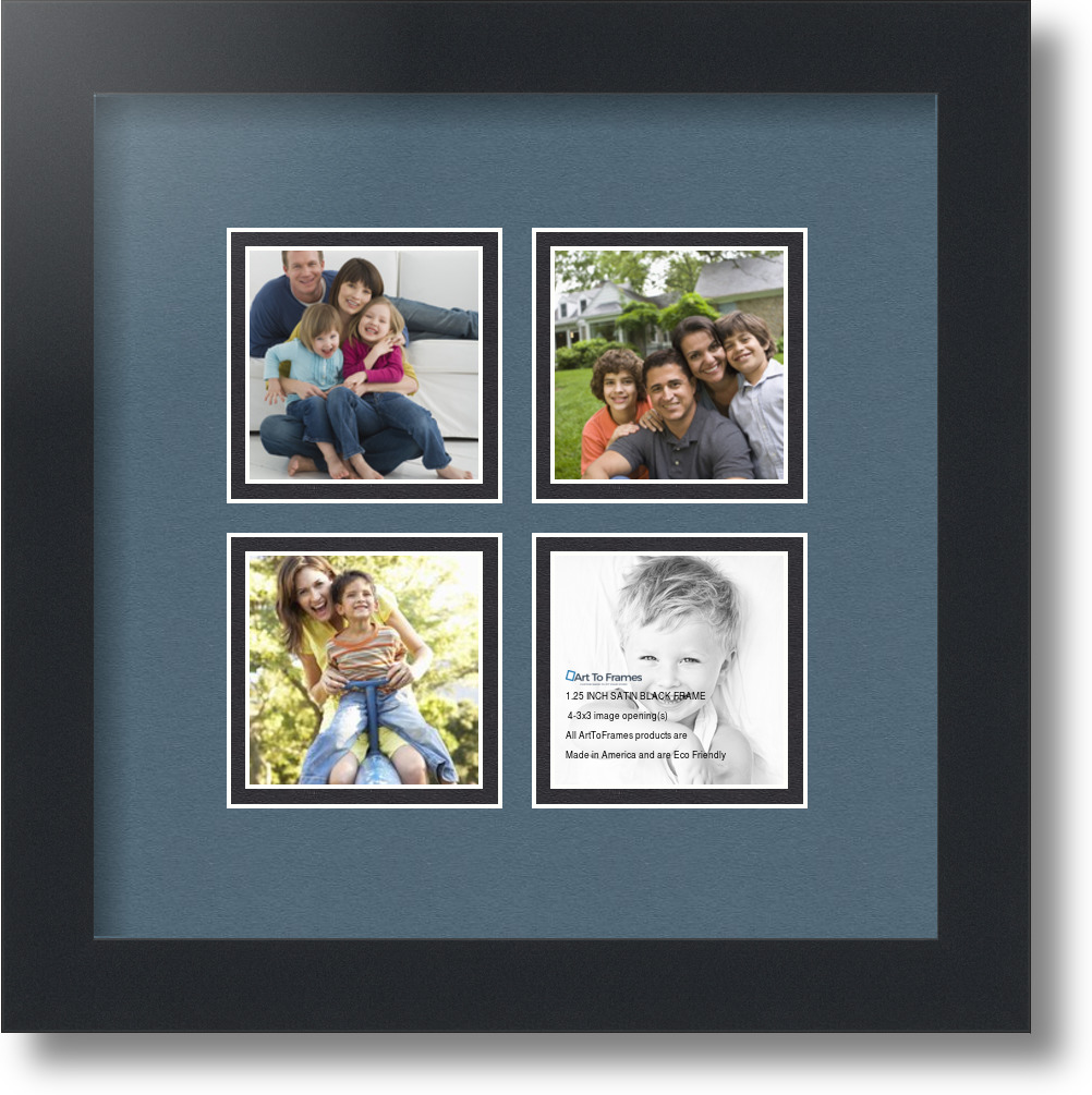 ArtToFrames Collage Mat Picture Photo Frame 4 3x3" Openings in Satin
