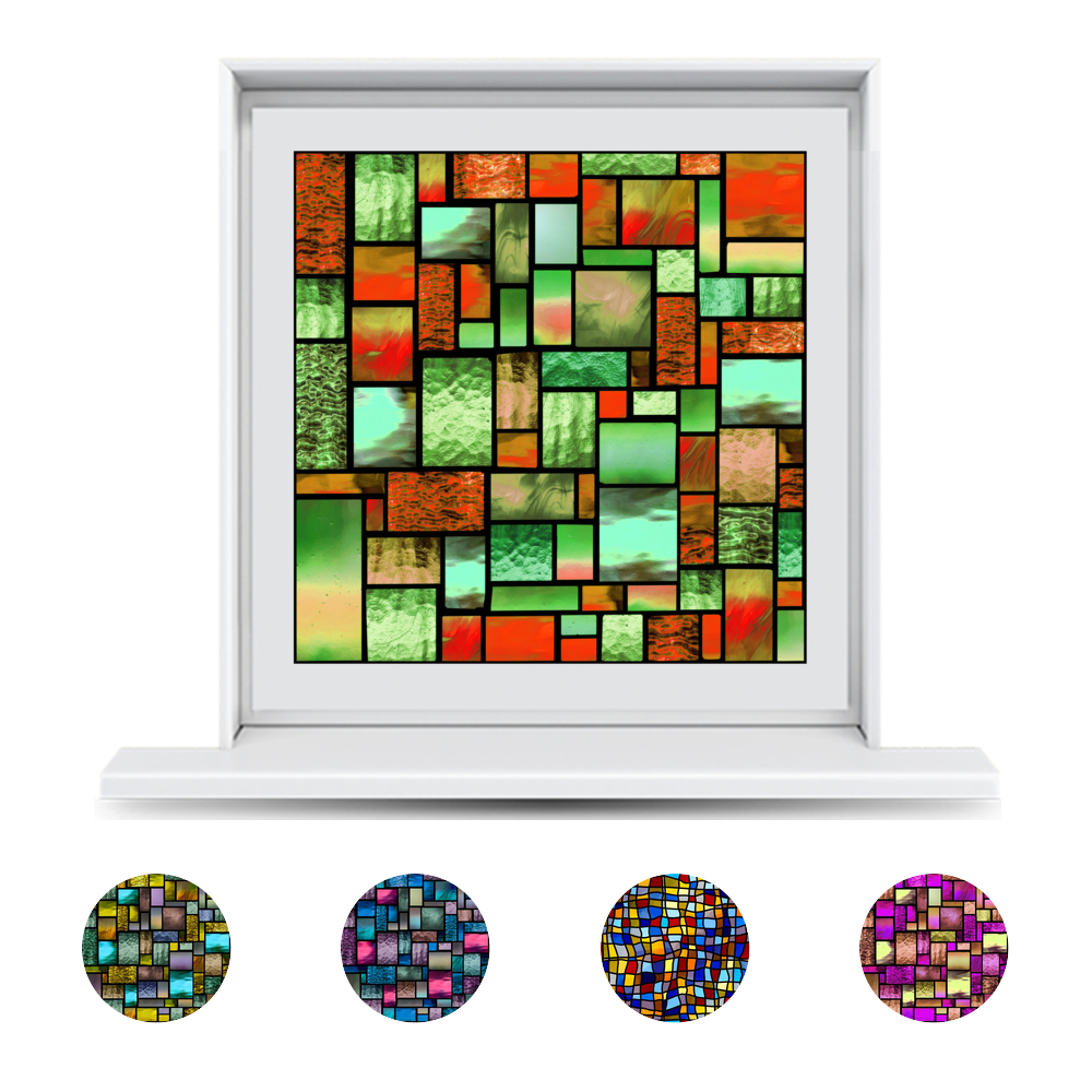 ArtToFrames Custom Autumn Stained Glass Geometric Pattern Window Film Static Cli 