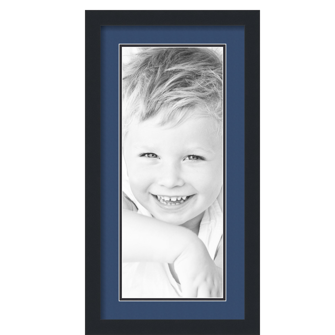 ArtToFrames Matted 12x24 Black Picture Frame with 2" Double Mat, 8x20 Opening