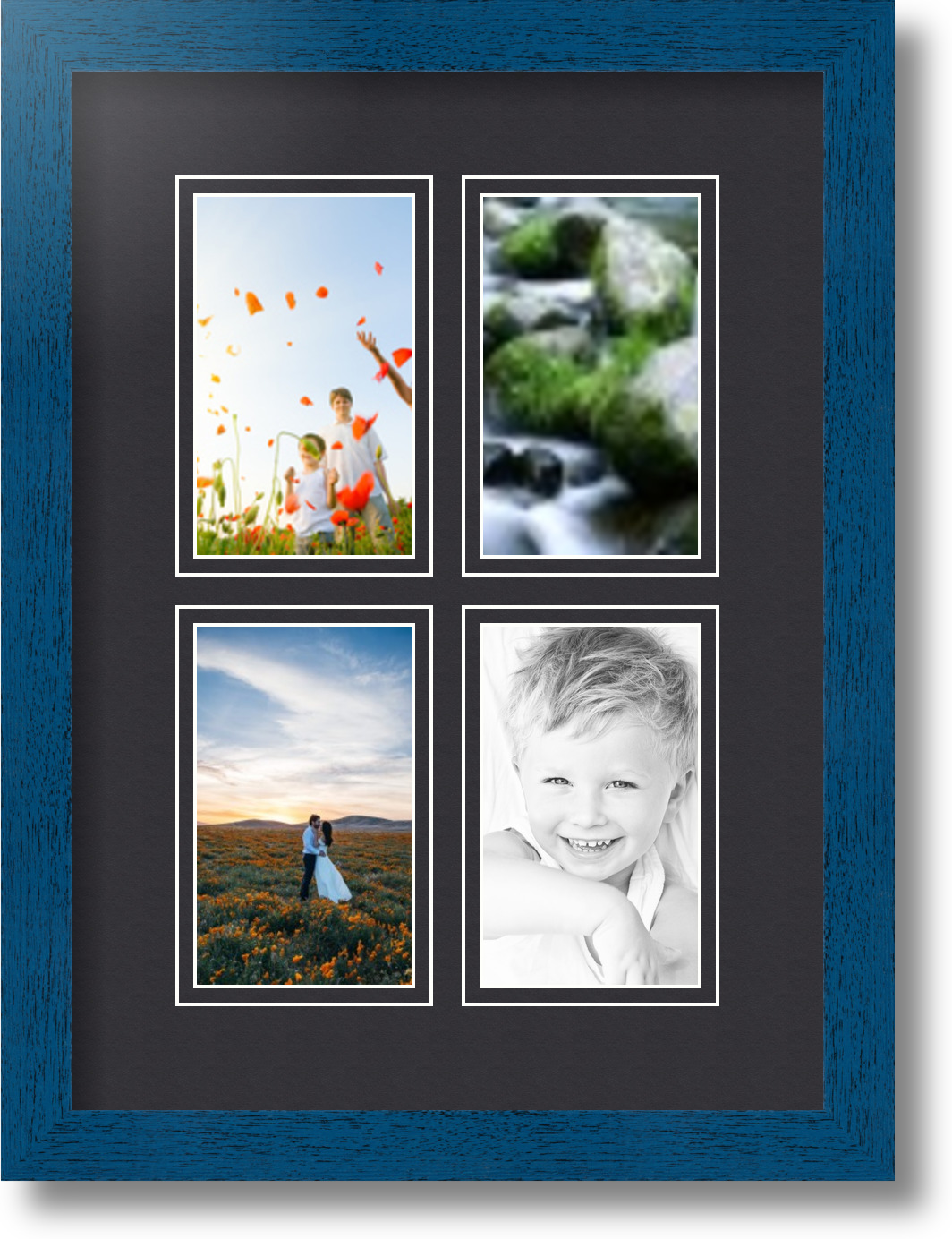ArtToFrames Collage Mat Picture Photo Frame 4 3x5" Openings in Blue