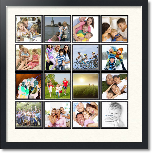 26x26 Satin Black collage picture frame 16 opening Chantilly and Black mat