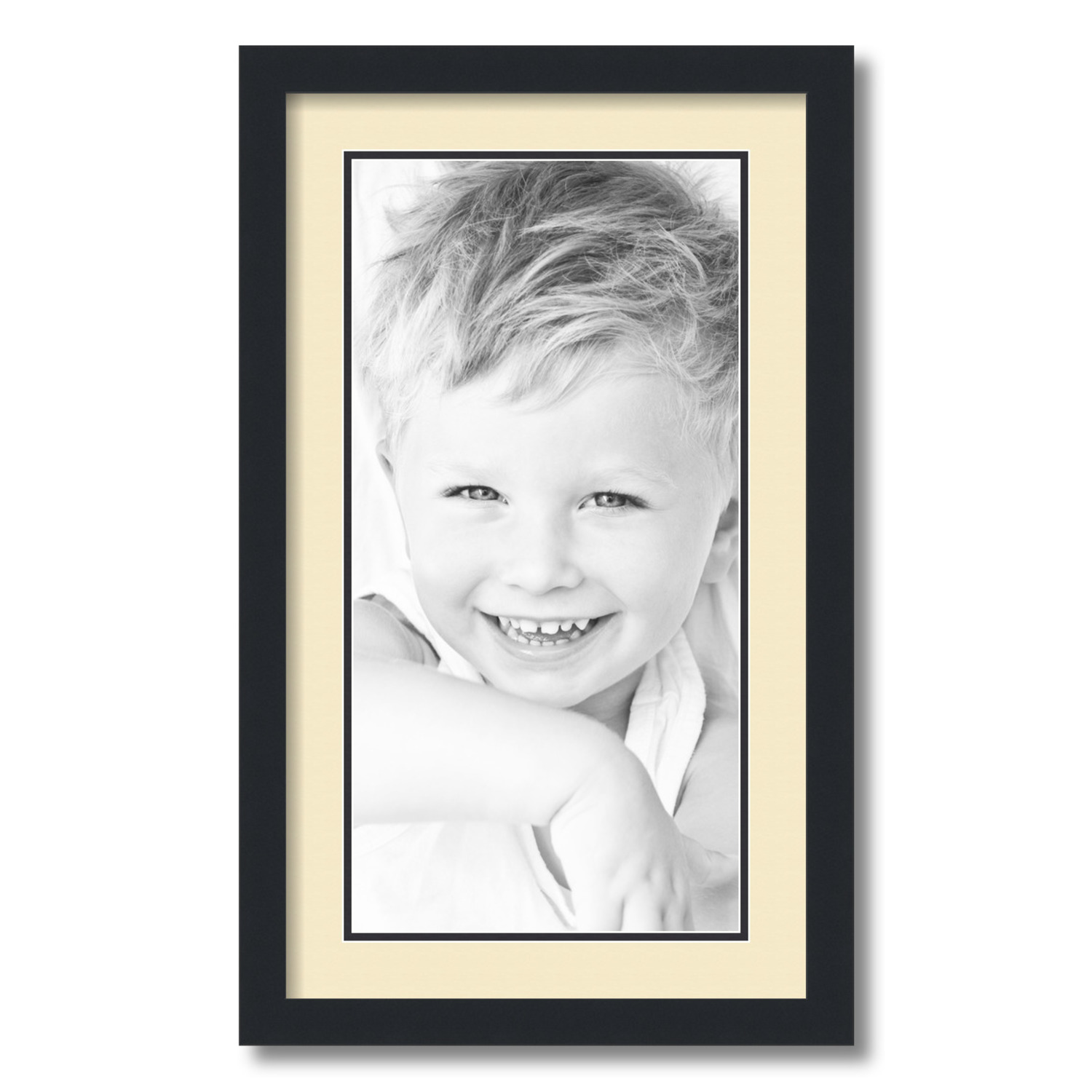 ArtToFrames 14x24 Matted Picture Frame with 10x20 Inch Double Mat Opening Framed in 1.25 Satin Black and 2 Cream and Black Mats
