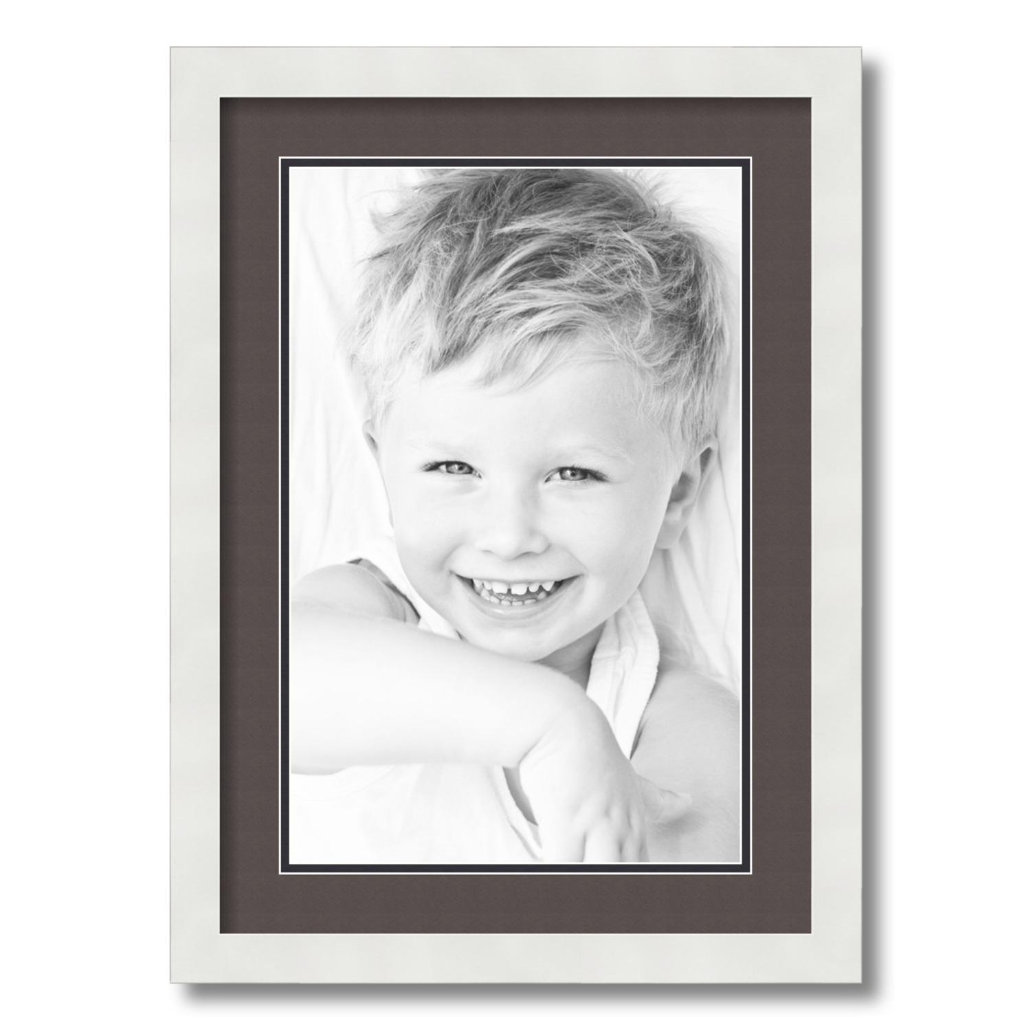 ArtToFrames 15x21 Matted Picture Frame with 11x17 Inch Double Mat Opening Framed in 1.25 Satin White Frame and 2 Chestnut and Black Mats. by