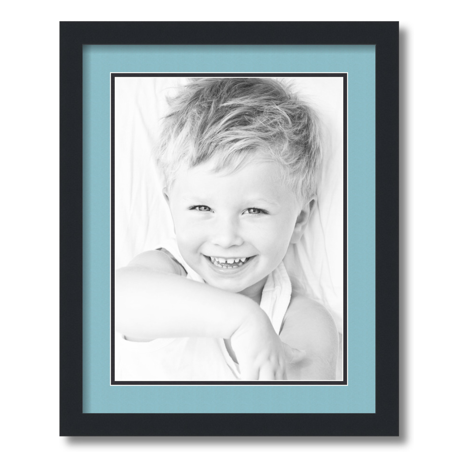 ArtToFrames 16x20 Matted Picture Frame with 12x16 Inch Double Mat Opening Framed in 1.25 Satin Black and 2 French Blue and Black Mats