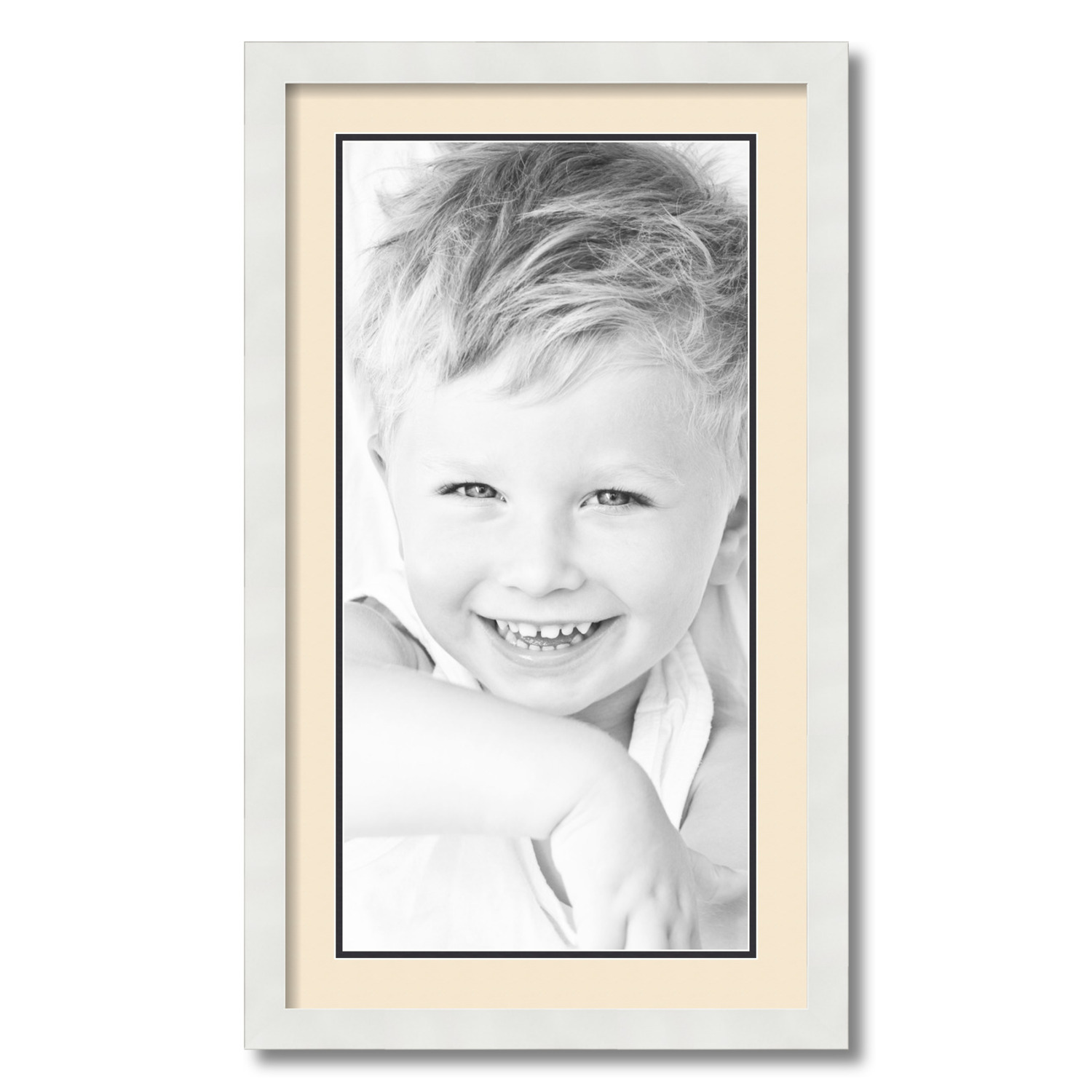 ArtToFrames 16x28 Matted Picture Frame with 12x24 Inch Double Mat Opening Framed in 1.25 Satin White Frame and 2 Alabaster and Black Mats. by