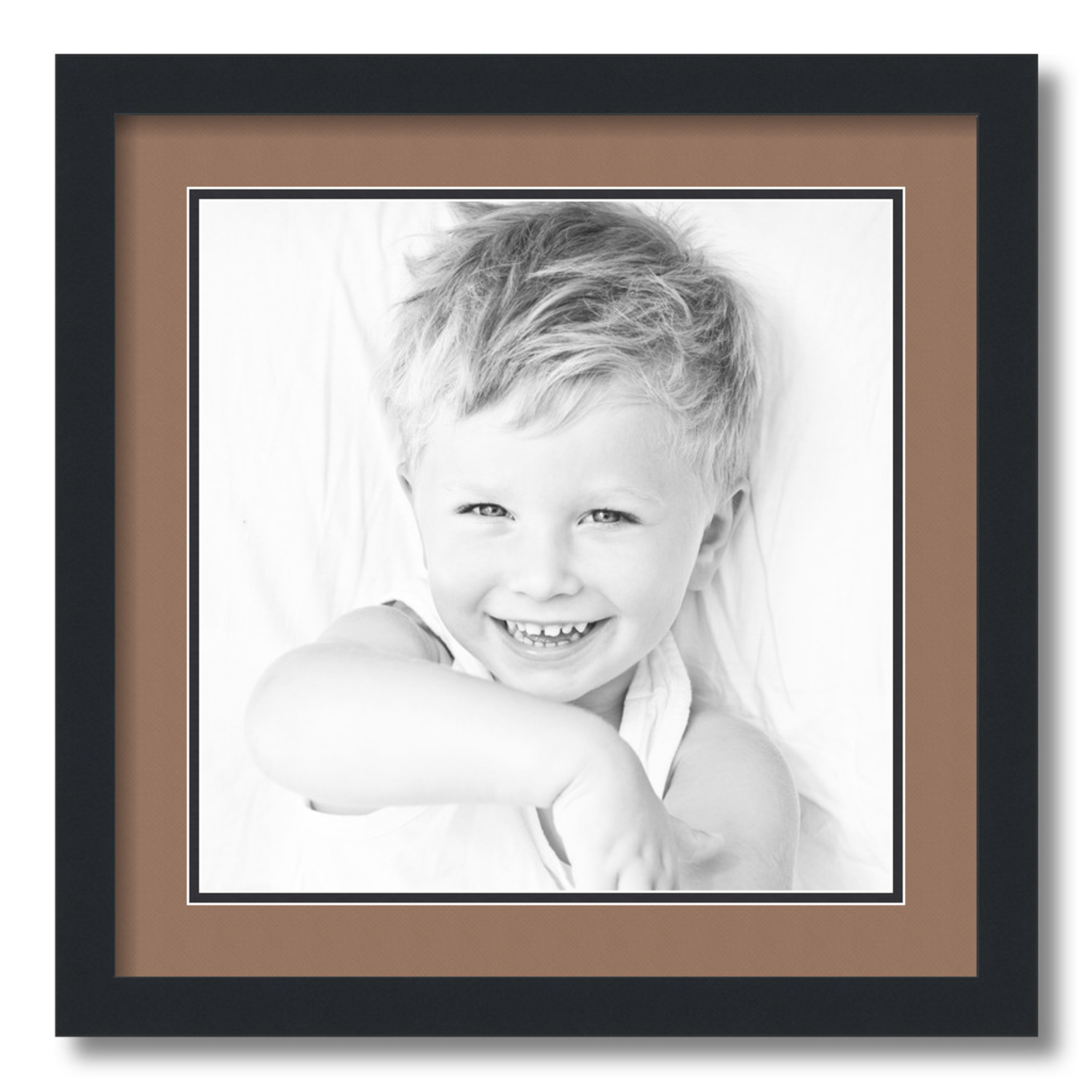 ArtToFrames 18x18 Matted Picture Frame with 14x14 Inch Double Mat Opening Framed in 1.25 Satin Black and 2 Sandpiper and Black Mats
