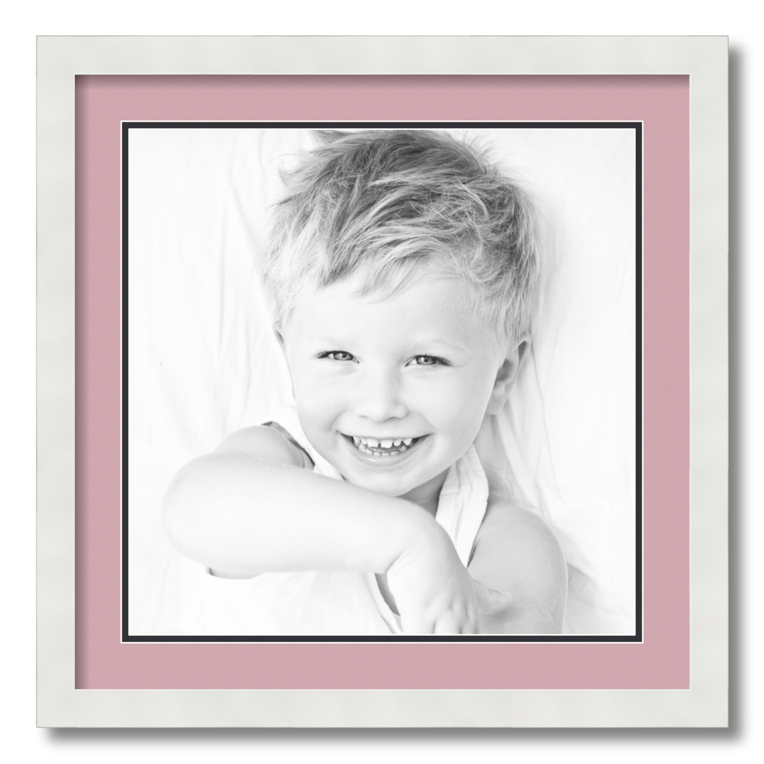 ArtToFrames 20x20 Matted Picture Frame with 16x16 Inch Double Mat Opening Framed in 1.25 Satin White Frame and 2 Seashell and Black Mats. by