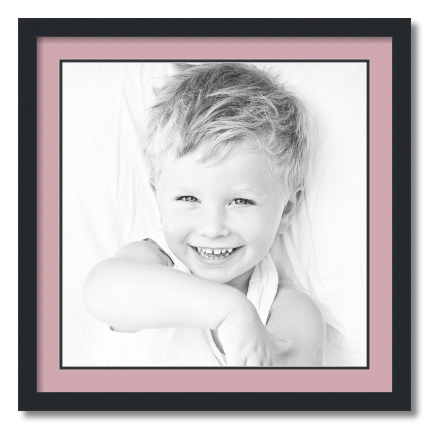 ArtToFrames 24x24 Matted Picture Frame with 20x20 Inch Double Mat Opening Framed in 1.25 Satin Black and 2 Seashell and Black Mats