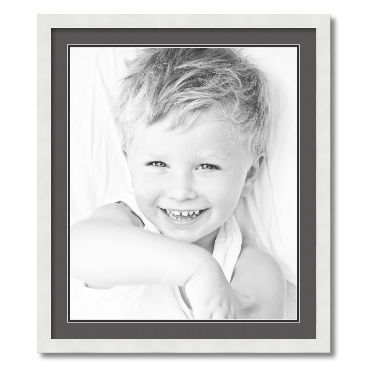 ArtToFrames 24x28 Matted Picture Frame with 20x24 Inch Double Mat Opening Framed in 1.25 Satin White Frame and 2 Charcoal and Black Mats. by