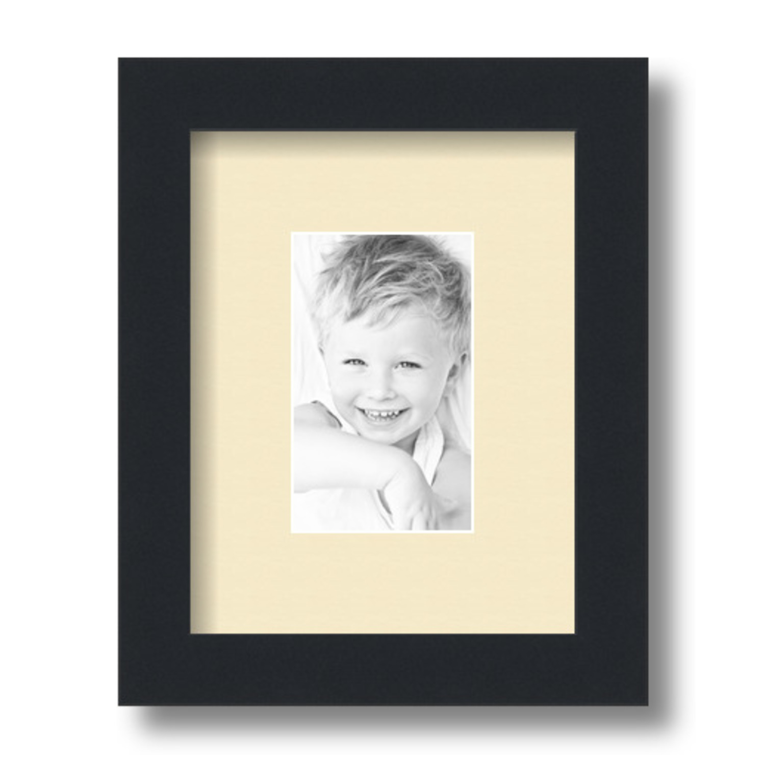 ArtToFrames 7x9 Matted Picture Frame with 3x5 Inch Single Mat Opening Framed in 1.25 Satin Black and 2 Cream Mat