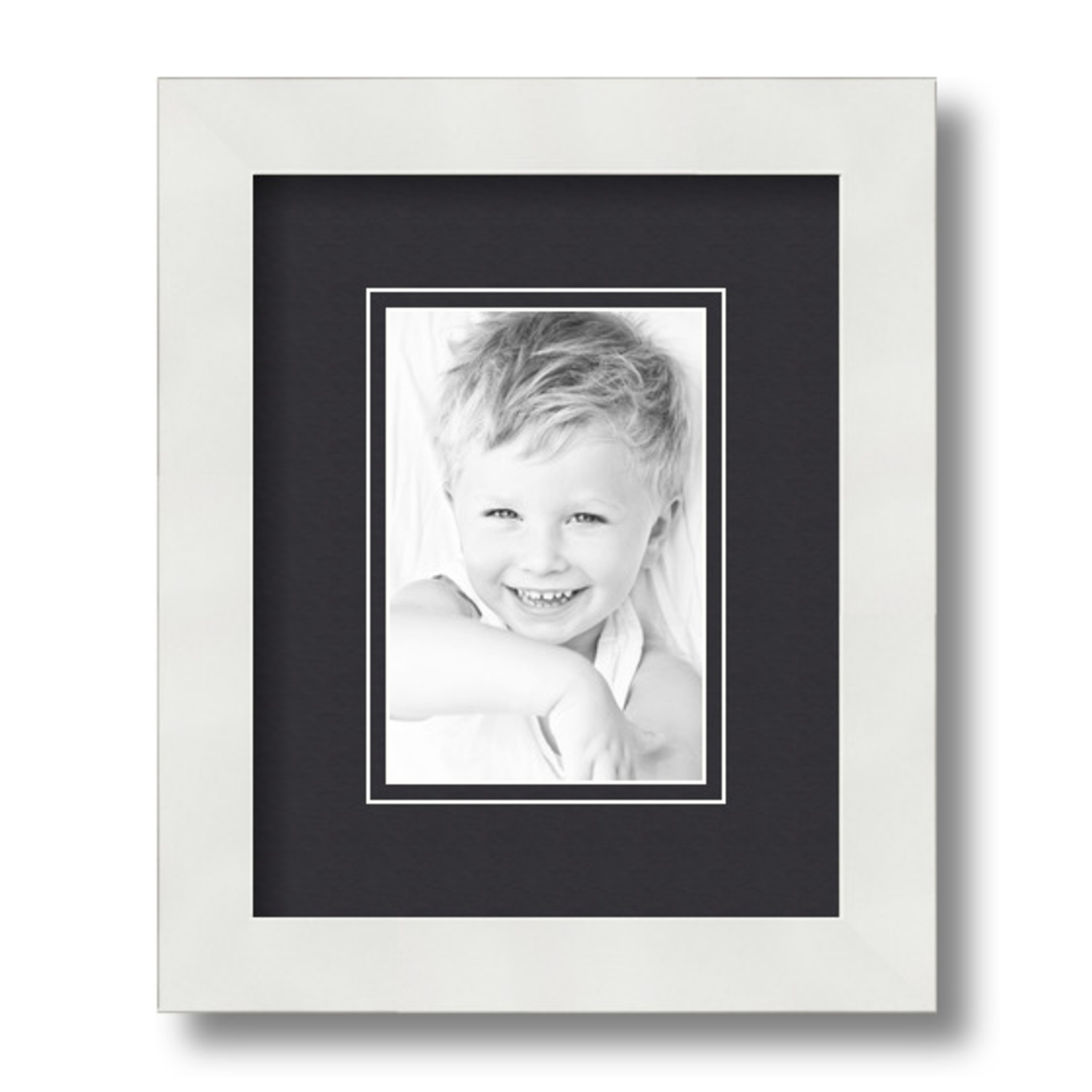 ArtToFrames 8x10 Matted Picture Frame with 4x6 Inch Double Mat Opening Framed in 1.25 Satin White Frame and 2 Black and Black Mats. by ArtToFrames