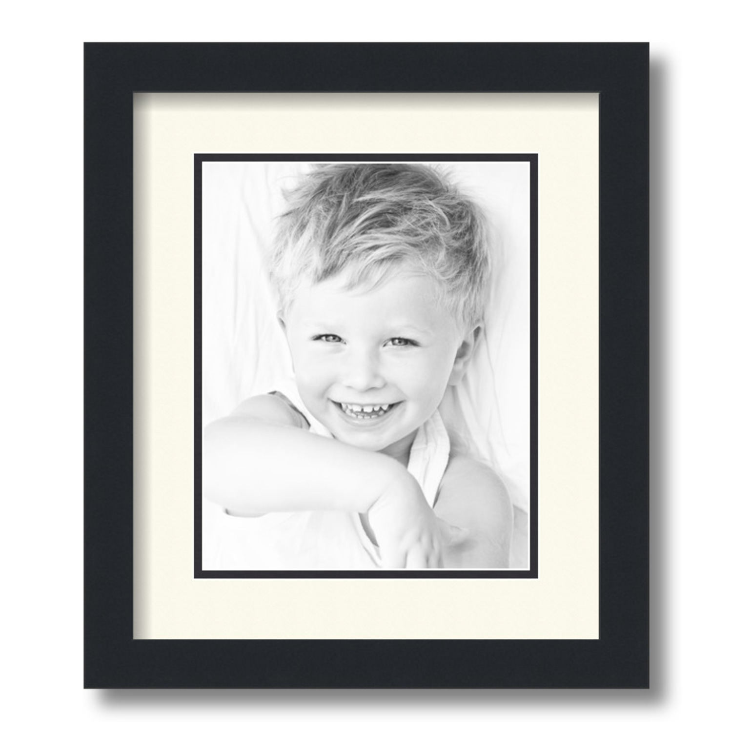 ArtToFrames 12x14 Matted Picture Frame with 8x10 Inch Double Mat Opening Framed in 1.25 Satin Black and 2 Off White and Black Mats
