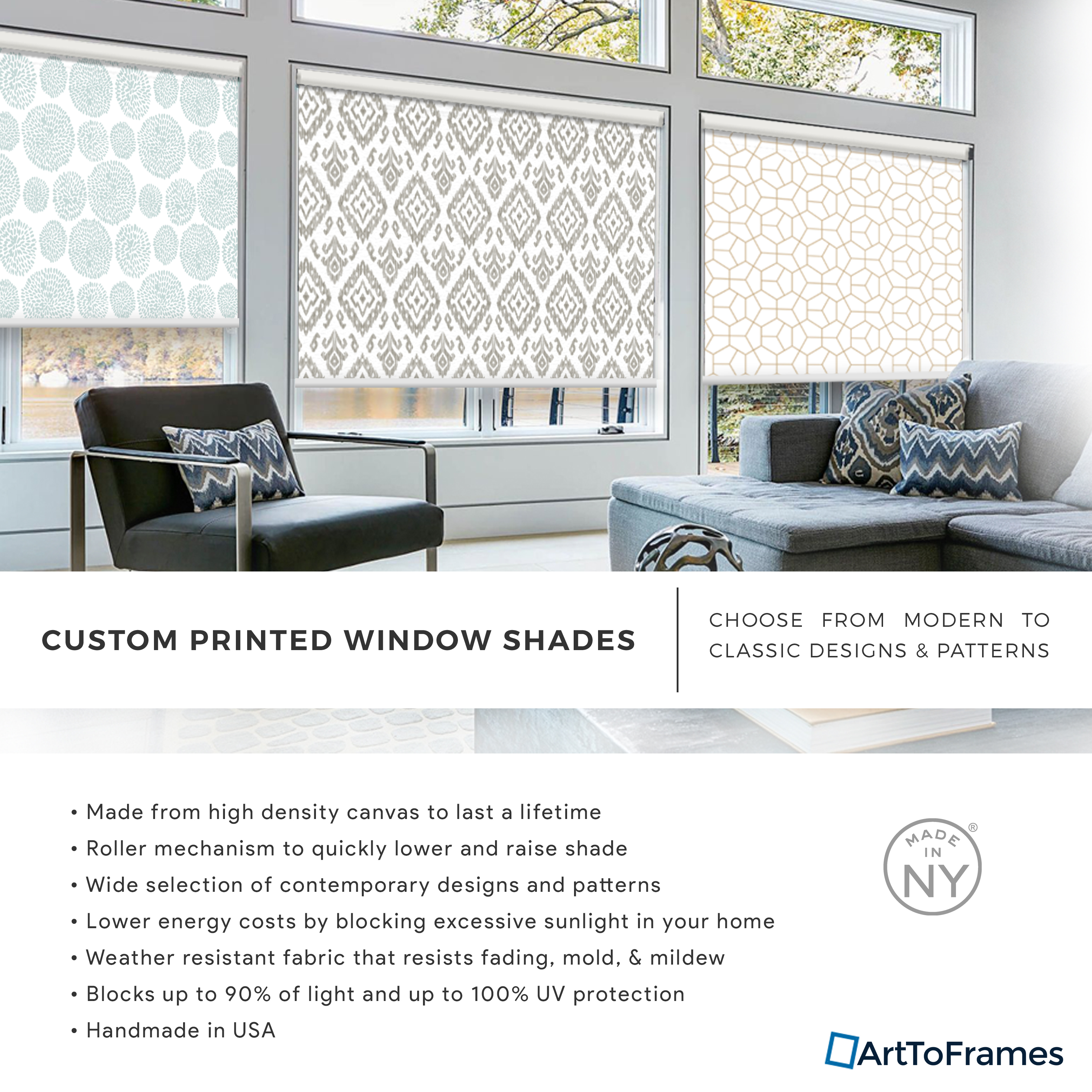 ArtToFrames Custom Window Shade - Blackout Ikat Light Blue Design Reversed Roll - Picture 9 of 888